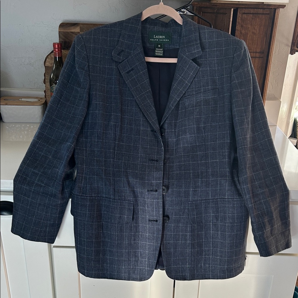 Lauren Ralph Lauren Charcoal Navy Windowpane Blazer